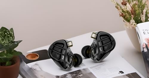 KZ ZAR in-Ear Monitor Headphones,1DD+7BA Hybrid Technology Driver IEM Wired Earbuds Headphone with Silver-Plated Cable for Audiophile Musician (KZ ZAR-Black, No Mic)………
