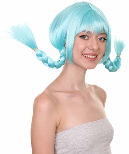 HPO Bavarian Double Braided Wig, Light Blue Color, 100% Cruelty Free, Breathable Capless Cap, Premium Handcrafted Wig, Designed for comfort fit, flame retardent synthetic fiber - color: Light Blue