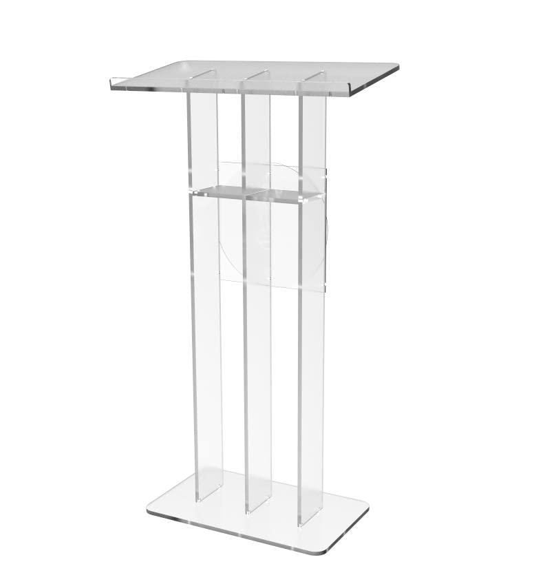 FixtureDisplays® Clear Podium Plexiglass Lecturn Transparent Church Pulpit with Christian Church Cross Prayer Hand Trinity Style Easy Assebmly Required 15411+12152-NPF