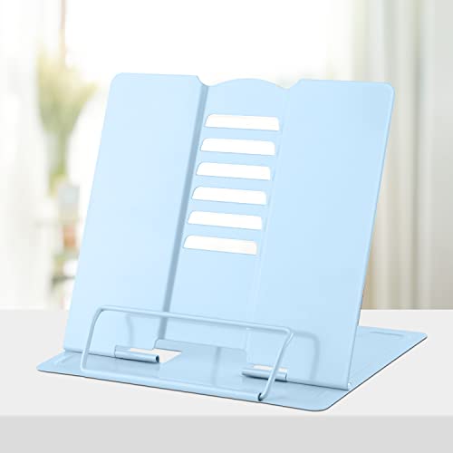 Honagu Metal Desk Book Holder, Adjustable Cookbook & Document Holder, Portable Bookstand for Music Books, Textbooks, Recipes, Tablets & iPads (Macaron Blue) - color: Macaron Blue