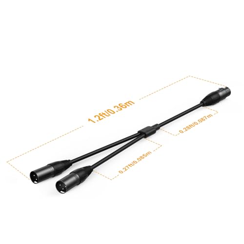 Balanced XLR Splitter Dual XLR Male to 1XLR Female XLR Y-Split Patch Cable | 2XLR to 1XLR 3Pin Microphone Splitter for Studio Preamp,Equzalizer, Speaker, Patch Bay, Studio Harmonizer, 1-feet - size: 1 Female XLR to 2 Male XLR, style: 2 Pack