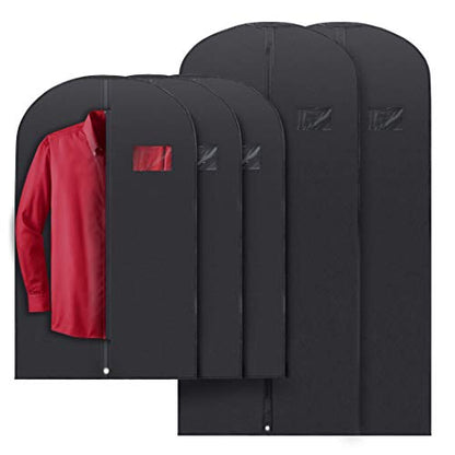 PLX Black Garment Bags for Hanging Clothes Suit Travel Clothing Storage | Closet Organizer for Dresses and Coats Protection, Long Cover with Zipper for Men and Womens Shirts, Fur Coat, Dance Costumes - size: 5 pack black: (2) 54” x 24” & (3) 40” x 24"