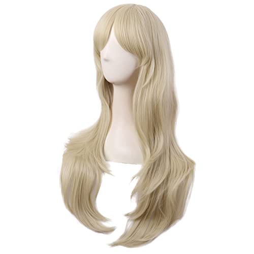 MapofBeauty 28 Inch Long Curly Hair Costume Cosplay Wig, Blonde | 70 cm Wig, Women, Side Bangs, Fashion - color: Blonde