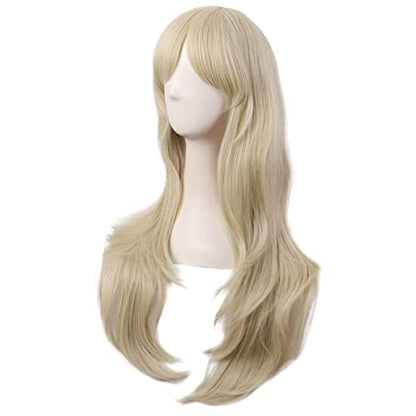 MapofBeauty 28 Inch Long Curly Hair Costume Cosplay Wig, Blonde | 70 cm Wig, Women, Side Bangs, Fashion - color: Blonde