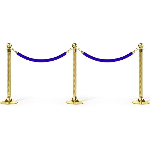 PATIKIL 5 Feet Blue Velvet Stanchion Rope, Crowd Control Barrier Rope with Snap Hooks for Posts Stand Queue Divider of Hotel Theater, Golden - color: Blue, size: 5 Feet