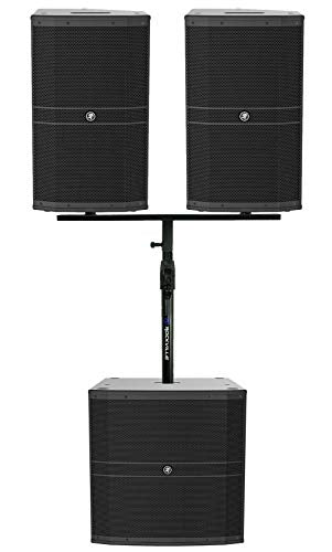 Audiosavings Bundle: (2) DRM212-P 12" PA Speaker Bundle with DRM18S-P 18" PA Subwoofer, Rockville DP Mount for (2) 8"/10"/12" PA Speaker Cabinets & Subwoofer-Speaker Pole Mount Stand (5 Items)