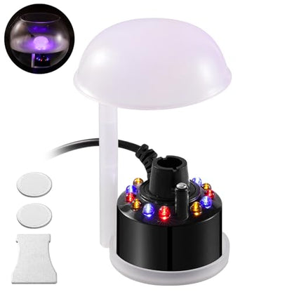 WINTS Mist Maker,12 LED Mister Fogger Water Fountain Pond Fog Machine Atomizer Air Humidifier, Fountain Mister Fogger with Splashing Guard Perfect for Fountain Pond Halloween (Black)