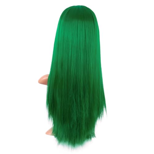 MapofBeauty 24 Inch Long Straight Flat Bangs Party Cosplay Wig, Grass Green | 60 cm Synthetic Hair Wig, Heat Resistant, Women - color: Grass Green