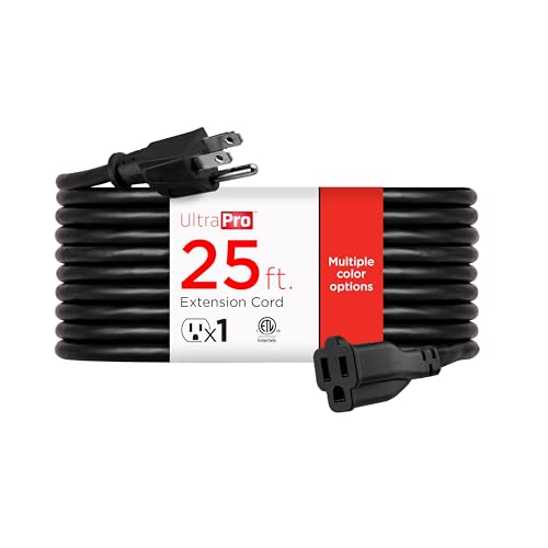 UltraPro Outdoor Extension Cord, 25 Ft, Heavy Duty, UL Listed 3 Prong - color: Black, size: 25 Ft