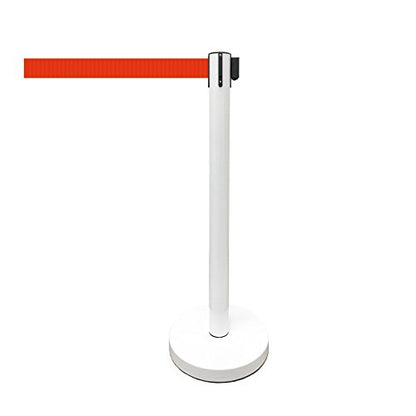 Retractable Stanchion, 6 SPECIALTY Posts + Signframe, 36" Ht, 78" Special Event & Holiday Theme Belt + Bonus Replacement Cassettes + Wall Receiver (WHT Post/Red Belt) - color: Wht Post/Red Belt