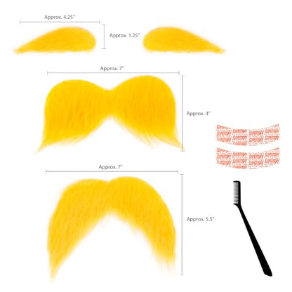 Kangaroo 2 Set of Self-Adhesive Yellow Fake Mustaches & Eyebrows for Adults | Funny Cosplay Eyebrows for Halloween, Dressup, Theater & Parties,Self-Adhesive Costume Accessories for Adults & Kids