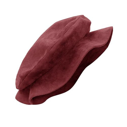 FURPHI Medieval Tudor Flat Cap Faux Suede Beret Hat Renaissance Festival Costume Accessories for Men Women - color: Wine