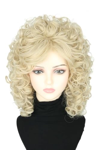 Women's Short Curly Golden Brown Beehive Wig Retro Singer Wig Halloween Party Costume Wig - color: Golden Brown