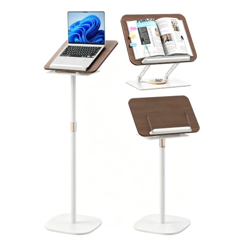 2-in-1 Adjustable Floor & Desktop Music Book Stand, White | Detachable Reading Holder, Height 36"-62", 360° Rotating, For Music, Laptop, Cookbook - color: White