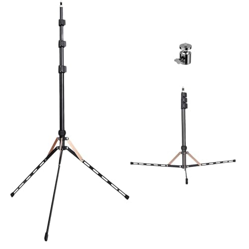 Extendable Photography Light Stand with 180° Reversible Legs, 6.26FT/190cm,1/4" to 3/8" Screw Adapter, 360° Ball Head Aluminum Studio Lighting Tripod for Travel,Live Streaming,Strobe,Action Camera