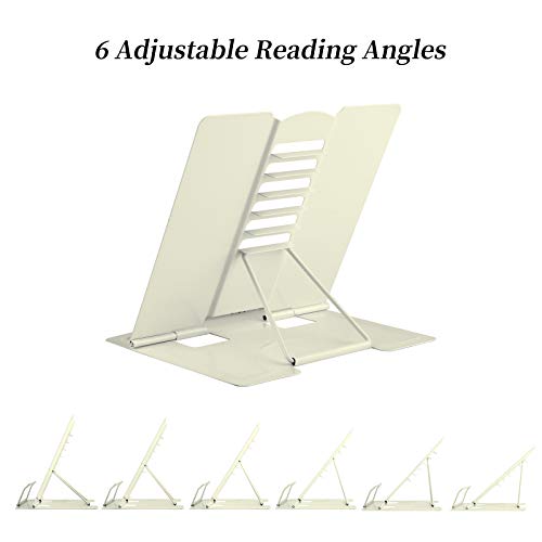 MSDADA Book Stand Metal Reading Rest Book Holder Adjustable Cookbook Holder | Documents Holder Portable Bookstands for Recipes Textbooks Tablet Music Books with Page Clips Gifts for Girls (Milky White) - color: Milky White