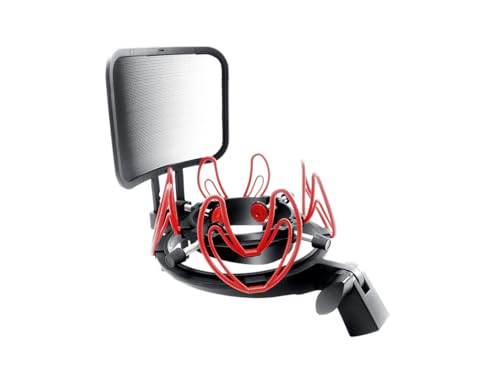 Microphone Shock Mount with Pop Filter Universal Shock Stand for Microphones Size at 21-62mm Anti-Vibration Mic Holder Clip Compatible with AT2020 MXL 990 770 Rode NT1-A Neumann 103(Red) - color: Red