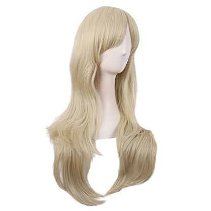 MapofBeauty 28 Inch Long Curly Hair Costume Cosplay Wig, Blonde | 70 cm Wig, Women, Side Bangs, Fashion - color: Blonde