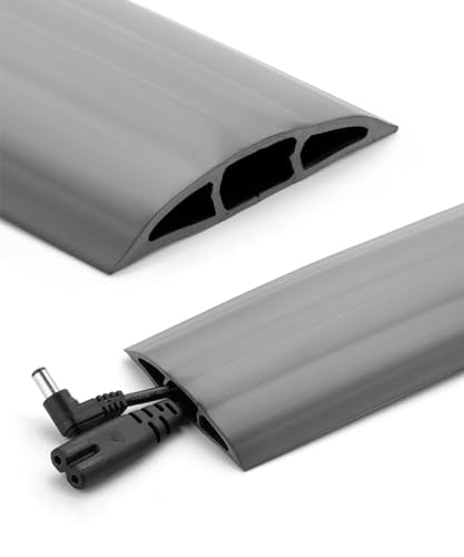 Bates- Floor Cord Cover, 8ft, Cable Cavity 0.6" (W) x 0.31" (H), Heavy Duty Wire Protector, PVC Extension Cords Hider, Protect Cords, Prevent Cable Trips, Cord Hider for Office, Home, Outdoor - color: Gray, size: 8 Ft