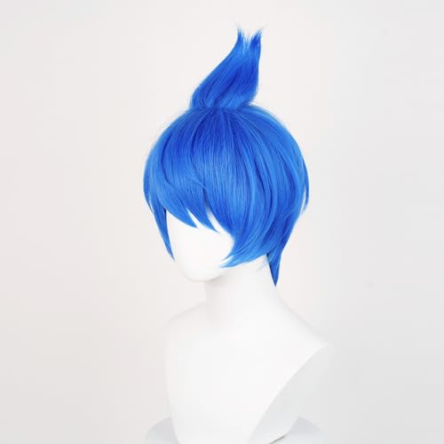 Short Blue Bob Wig Women Adult Unisex Blue Spiky Fluffy Wig + Wig Cap | Short Costume Synthetic Fiber Hair Wig for Halloween Cosplay Party - color: Blue