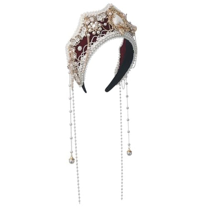 BPURB Women Tudor French Hood Headband Renaissance Anne Boleyn Hat Elizabethan Headwear Halloween Costumes - color: Red