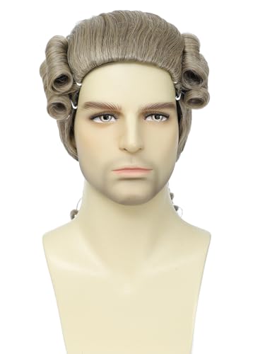 Adequate Men's Colonial Judge Wig, 18th Century Gentleman Curly Wig with Ribbon, Historical Wig for George Washington Halloween Cosplay Costume Party (Blonde) - color: C-Blonde
