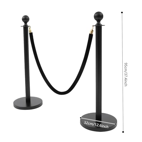 8 Pack Black Stainless Steel Stanchion Post with 4pcs 5FT Velvet Ropes, Red Carpet Ropes and Poles, Metal Crowd Control Barriers with Ball Top and Base for Events Hotels Museums