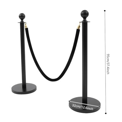 8 Pack Black Stainless Steel Stanchion Post with 4pcs 5FT Velvet Ropes, Red Carpet Ropes and Poles, Metal Crowd Control Barriers with Ball Top and Base for Events Hotels Museums