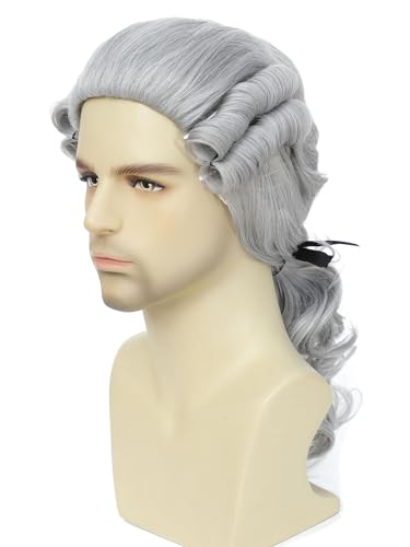 Judge Colonial Wig Long Wave Wigs for Men,Historical Colonial Costume,George Washington Wig,Halloween Wigs (Dark Gray) - color: 3-Grey