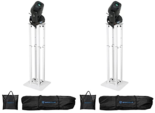 Rockville Rock SPOT 260W Moving Head Light 2-Pack with RTP32W Totem Stands | Wireless DMX, 14 Channels, 5100 Lux at 3m, Rotating Prism and Gobos, 2 Black and 2 White Scrims, 2 Carry Bags, 4-Items