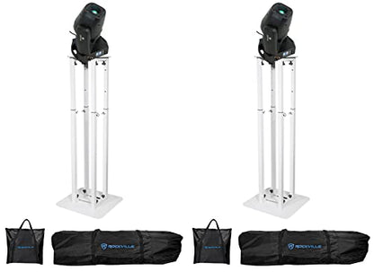 Rockville Rock SPOT 260W Moving Head Light 2-Pack with RTP32W Totem Stands | Wireless DMX, 14 Channels, 5100 Lux at 3m, Rotating Prism and Gobos, 2 Black and 2 White Scrims, 2 Carry Bags, 4-Items