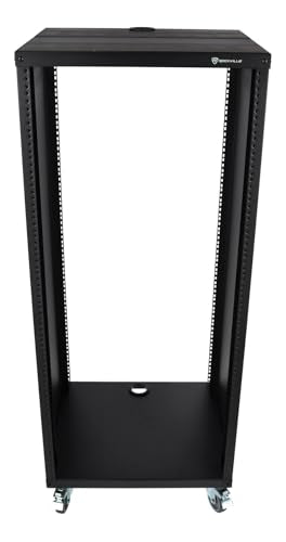 Rockville RR24U 24U Live Sound/Recording Studio Rack Case, 440lb Load, Front & Rear Rack Rails, Reversible Threaded/Square Hole Rails, 3 Locking Caster Wheels, Steel Construction | 440 Lb Capacity, Steel, Front / Rear Rails, Reversible Threaded / Square H
