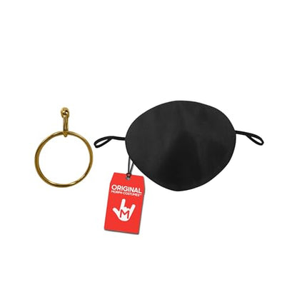 Morph Caribbean Pirate Hoop Earring & Eye Patch - Pirates Party Supplies - Costume Accessory Set - Black & Gold, One Size