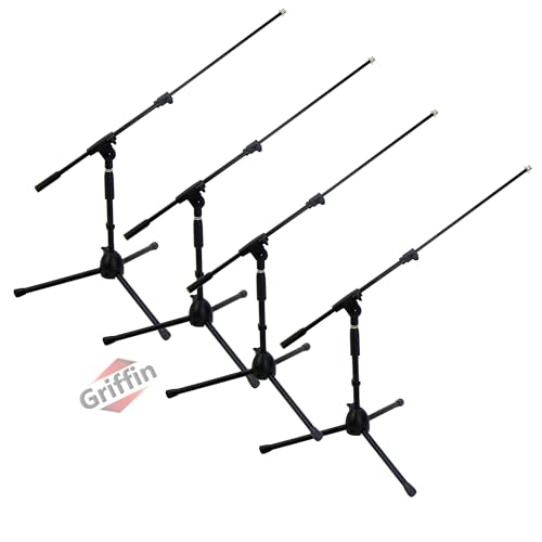 GRIFFIN Short Mic Boom Stands (Low Profile-X Series) 4 Pack – Short Tripod with Telescoping Arm Holder – – Ideal for Studio, Kick Drum & Speaker Stage Monitors - size: 4 Pack
