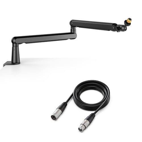 FIFINE Microphone Boom Arm, Low Profile Arm Stand with XLR Cable Bundle, 10feet Recording Mic Audio Cord, Cable Management, Desk Mount Clamp, Screw Adapter, for Gaming, Streaming, Podcast (BM88+L9)