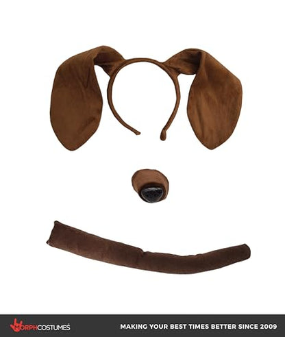 Morph Unisex-Adult Puppy Floppy Dog Ears Headband, Nose and Tail Set, Accessory Kit for Costume Events & Party - color: Brown