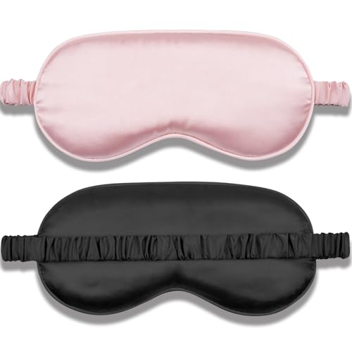 Amrules 2 Pack Silk Sleep Mask Set Adjustable, Blush Pink & Black | Premium Fabric, Soft & Breathable, Adjustable Strap For Perfect Fit, Lightweight, Blocks Light, For Home, Travel & Meditation - color: Blush Pink & Black-silk Floss