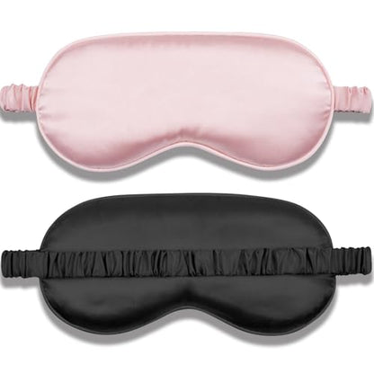 Amrules 2 Pack Silk Sleep Mask Set Adjustable, Blush Pink & Black | Premium Fabric, Soft & Breathable, Adjustable Strap For Perfect Fit, Lightweight, Blocks Light, For Home, Travel & Meditation - color: Blush Pink & Black-silk Floss