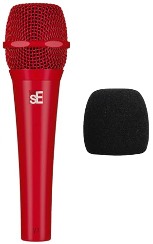 Audiosavings SE Electronics V7 Red Bundle: Handheld Dynamic Vocal Microphone, WS07 External Windscreen for Plosive Reduction, Supercardioid Performance for Stage, Speech, Recording, 2-Items