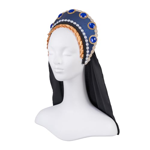 Willyacos Tudor French Hood Anne Boleyn Costume Headpiece Elizabethan Headwear Renaissance Tudor Hat Headdress Headband - color: Blue