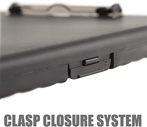 Officemate Slim Clipboard Storage Box, 10 x 14.5-Inches, Plastic Document Organizer with Storage Compartment and Pen Holder, Low-Profile Metal Clip, Charcoal, Pack of 6 - size: Pack of 6