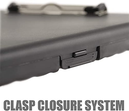 Officemate Slim Clipboard Storage Box, 10 x 14.5-Inches, Plastic Document Organizer with Storage Compartment and Pen Holder, Low-Profile Metal Clip, Charcoal, Pack of 6 - size: Pack of 6