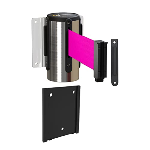 Montour Line WM115 Wall Mounted Retractable Belt Barrier with Standard Belt End, Removable Mount, Polished Stainless Steel Casing (8.5 ft Fluorescent Pink Belt) - color: Fluorescent Pink, size: 8.5 ft