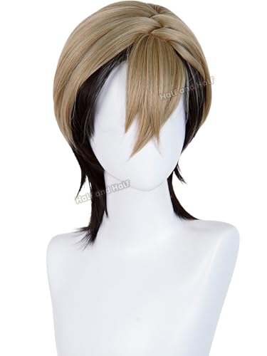 Zanka Cosplay Wig Short Brown Blonde and Black Anime Wig for Men | Light Brown Male Wigs for Unisex Women Party Halloween Costumes