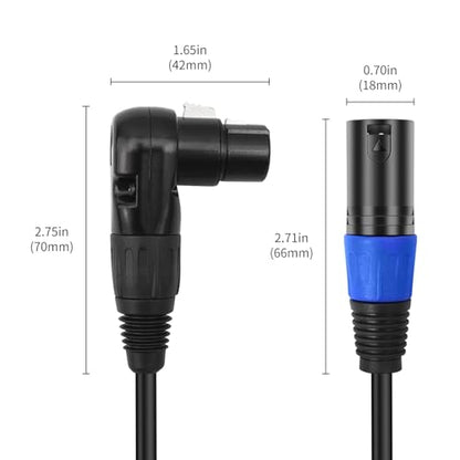 Right Angle XLR Cable 6FT, 2Pack, Black, Straight Male to 90 Degree Female Microphone Cable Cord, 3Pin XLR Adapter for Sound Devices Mixer Recorder - size: 6FT, style: R/A FM to ST Male