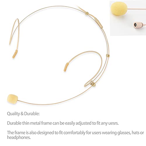 Microphone Headset Headworn Earset Over Ear Hanging Mic for Sennheiser Wireless System Bodypack Transmitter, Ideal for Lectures, Live Performance, Theater, Podcasts – Beige