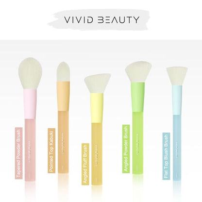 5pcs Multi Color Face Makeup Brush set – Powder, Kabuki, Angled Fluff, Blush Brushes with Vegan Bristles That Mimic Natural Wool – Non-Slip Rubber Handles – Perfect for Contouring, Setting, Blending - color: Colorful Face Brushes