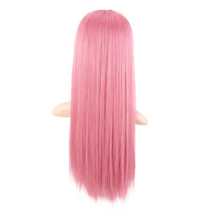 MapofBeauty 24 Inch Long Straight Flat Bangs Party Cosplay Wig, Light Pink | 60 cm Synthetic Hair Wig, Heat Resistant, Women - color: Light Pink