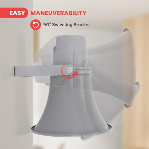 Pyle Indoor Outdoor PA Horn Speaker - 9.7 Inch 20-Watt Power Compact Loud Sound Megaphone w/ 400Hz-5KHz Frequency, 8 Ohm, 70V Transformer, Mounting For 70V Audio System - PyleHome PHSP101T (Gray) - size: 9.7 inch