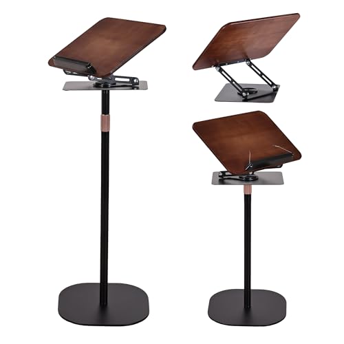 2-in-1 Floor & Desktop Book Stand, Adjustable Reading Music Podium | Portable Dual-Use 19"-62.2" Music Sheet Display, Laptop, Cookbook, Projector Stand Holder, 360° Rotate, Page Clip, Wood